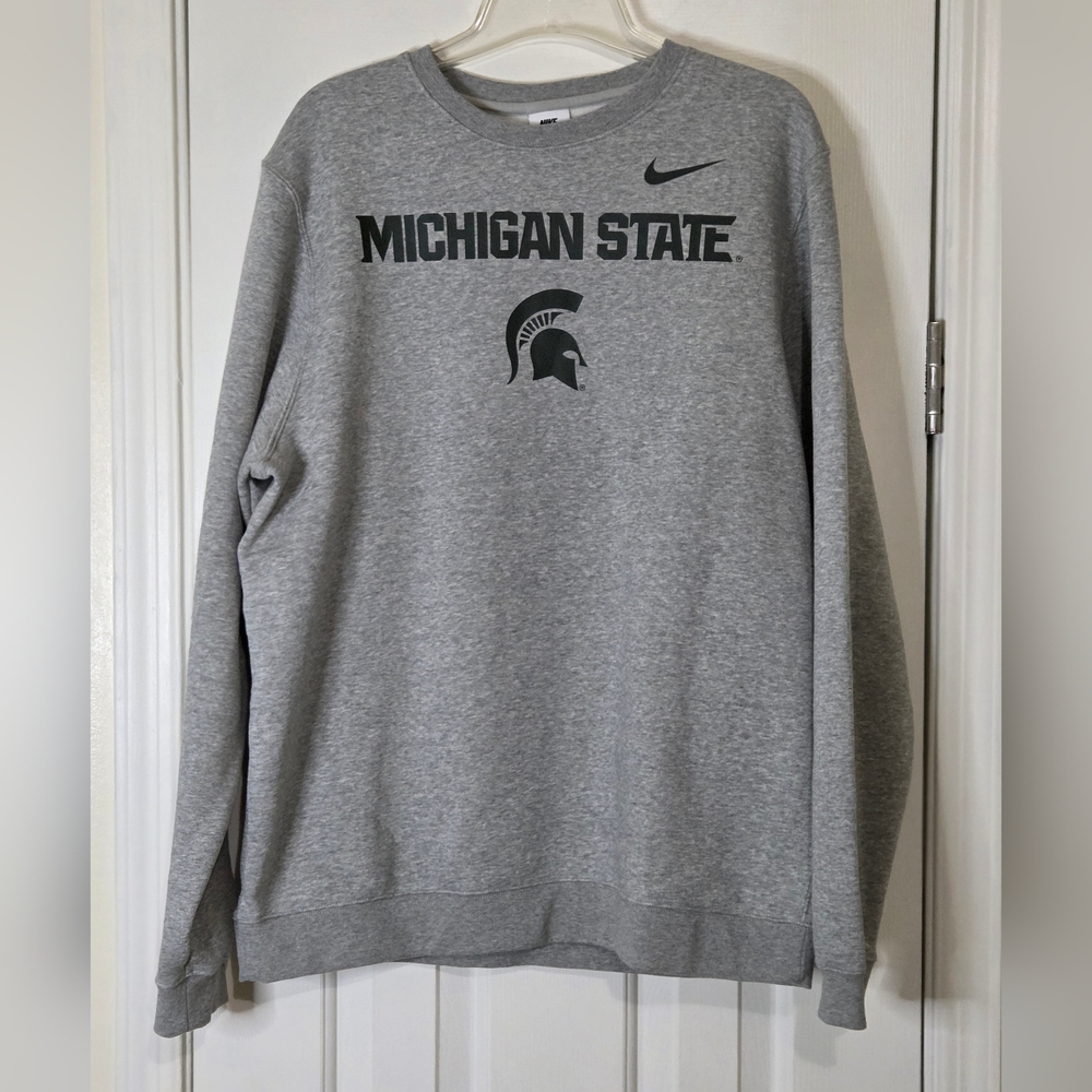 * Nike Mens Michigan State Spartan Primary Stack Crewneck Sweatshirt Gray Large - Picture 2 of 16